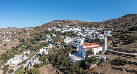 Cyclades, Greece. Tinos Greek island, Kardiani village aerial view