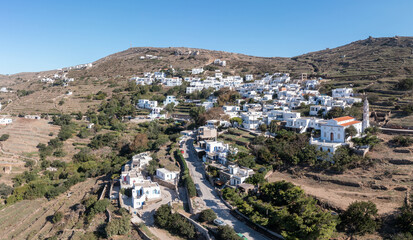 Fototapeta na wymiar Cyclades, Greece. Tinos Greek island, Kardiani mountain village aerial view