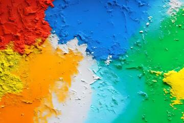 Abstract oil painting at the paint palette or wall, multicolor red, green, blue, yellow, violet, orange texture backdrop background for concept design.