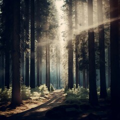Trees, forest, sun