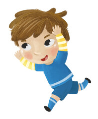 cartoon scene with kid playing running sport ball soccer football - illustration for children