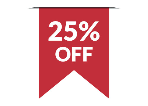 25% off red vector banner illustration isolated on white background