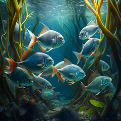 Fototapeta na wymiar Tetra Fish Habitats at Rain Forest River. Generative AI