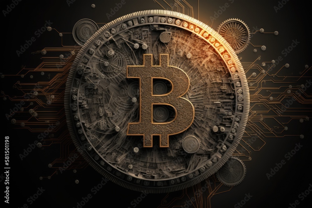 Poster bitcoin concept on a drab background. generative ai