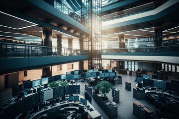 a financial trading floor, showcasing the finance and investment banking profession