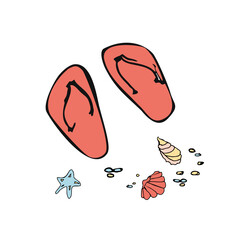 Summer beach doodle elements hand-drawn. Beach collection. Vector illustration 