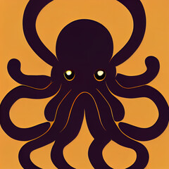 Dark silhouette of an octopus. Octopus on an orange background. AI-generated