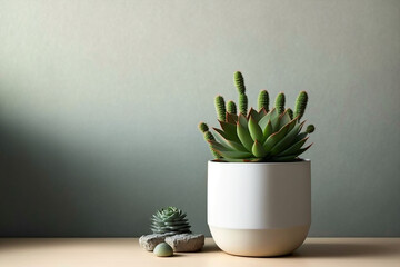 simple a pot of succulents on the table. Generative AI	