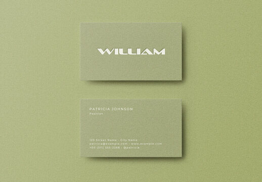 Green Pressed Embossed Business Card Logo Effect Mockup Template