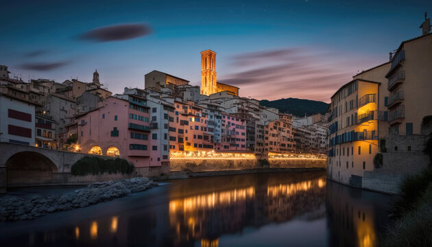 Girona Old Town. Journey through incredibly beautiful Spain. Generative AI