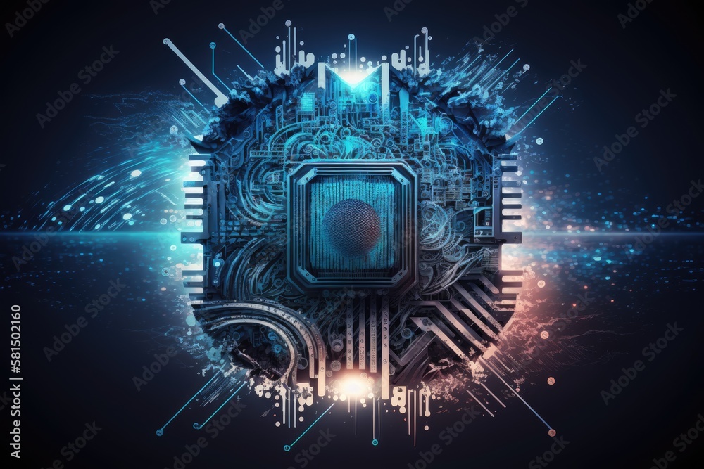 Poster microchip, artificial intelligence, automation and internet of things (iot), digital integration. bu