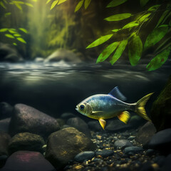 Fototapeta premium Tetra Fish Under Water Rain Forest. Generative AI