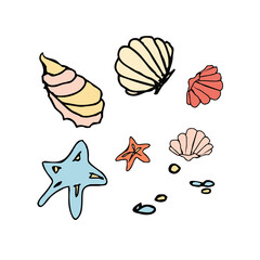 Summer beach doodle elements hand-drawn. Beach collection. Vector illustration 