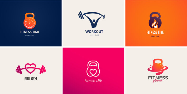 Fitness, gym studio, sport club, personal trainer logo collection