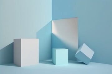 Boites bleu, promotion de produits, Formes géométrique. AI generative
