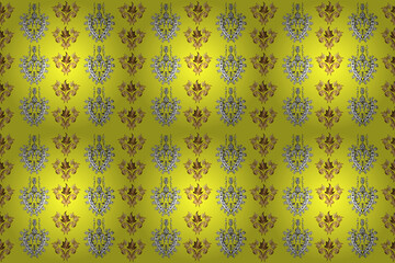 Seamless pattern with interesting doodles on colorfil background. Pano. Raster illustration.