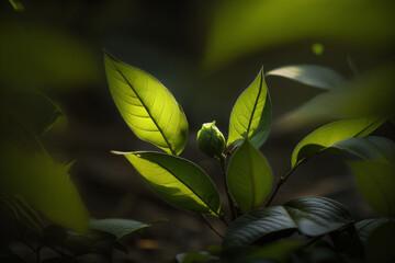 green tea bud and leaves. green tea plantations in morning