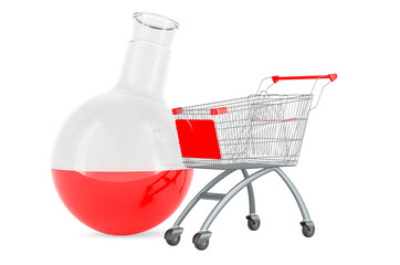 Chemical flask with shopping cart, 3D rendering