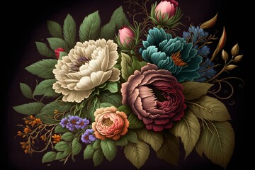 Obraz premium Vintage bouquet of beautiful flowers. Generative AI 