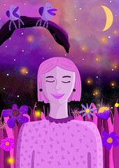 Mujer en un mundo de fantasía, Mujer en mundo mágico, mujer rodeada de magia, mujer rodeada de plantas, mujer en la selva, mujer en la naturaleza, mujer bruja, mujer feliz, mujer en paz © Valen