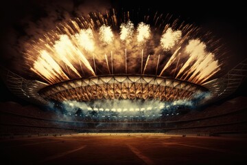 Celebrations are held with fireworks at the Stadium Arena. superior photograph. Generative AI