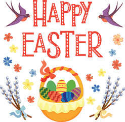 happy easter card and Easter seamless pattern with rabbits and bunny free vector