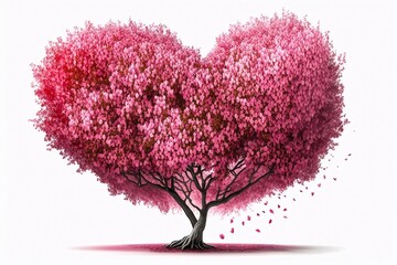 Obraz premium Blossom cherry tree, flowers in the shape of the heart. Generative AI