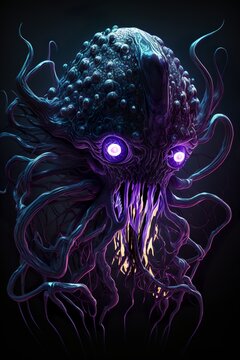 Purple alien tentacle monster octopus creature design generative ai