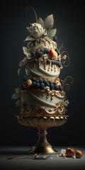 cake with natural fruits and forest fruits, generative ai