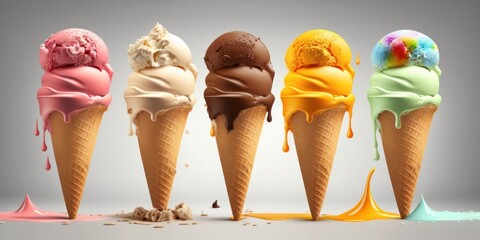 Naklejka na ściany i meble assorted flavored ice creams, generative ai