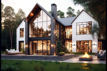 huge luxury modern house for large family for country life, created with generative ai - obrazy, fototapety, plakaty
