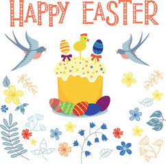 easter greeting card with eggs and Easter seamless pattern with rabbits and bunny free vector