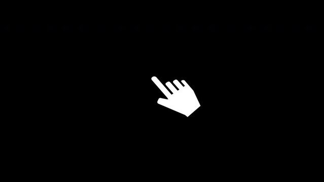 Animation of a mouse cursor in the shape of a hand with a click, then a double click with the appearance of a circle on the impact of each click (alpha channel)