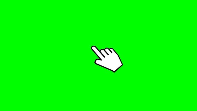 Animation of a mouse cursor in the shape of a hand with a click, then a double click with the appearance of a circle on the impact of each click (green background, transparency mask)