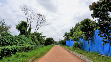 Landscape view of walking lane of Agara lake. Well maintained lake