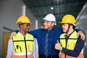 success business manager engineer teamwork celebrate for success job construction work of technology refinery warehouse for storage shipping and solar power energy business in industry area