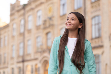 photo of positive teen girl childhood portrait. teen girl childhood concept. teen girl childhood