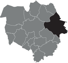 Black flat blank highlighted location map of the  HAVRÉ DISTRICT inside gray administrative map of MONS, Belgium