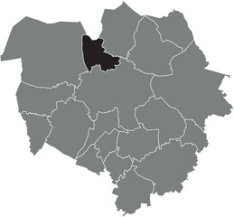 Black flat blank highlighted location map of the  NIMY DISTRICT inside gray administrative map of MONS, Belgium