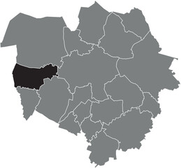 Black flat blank highlighted location map of the  JEMAPPES DISTRICT inside gray administrative map of MONS, Belgium