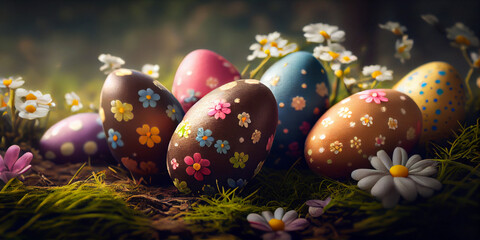 Fototapeta na wymiar Des œufs de Pâques dans le jardin