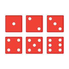 Six red dice on a white background