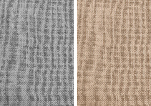 Jute Fabric Texture. Set of Greyscale and original brown- beige color. Rasterized texture vector illustration graphic resource. Backdrop, substrate and background. Textile Surface design digital art