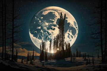 Fototapeta na wymiar Shining in the night sky is a full moon. Generative AI