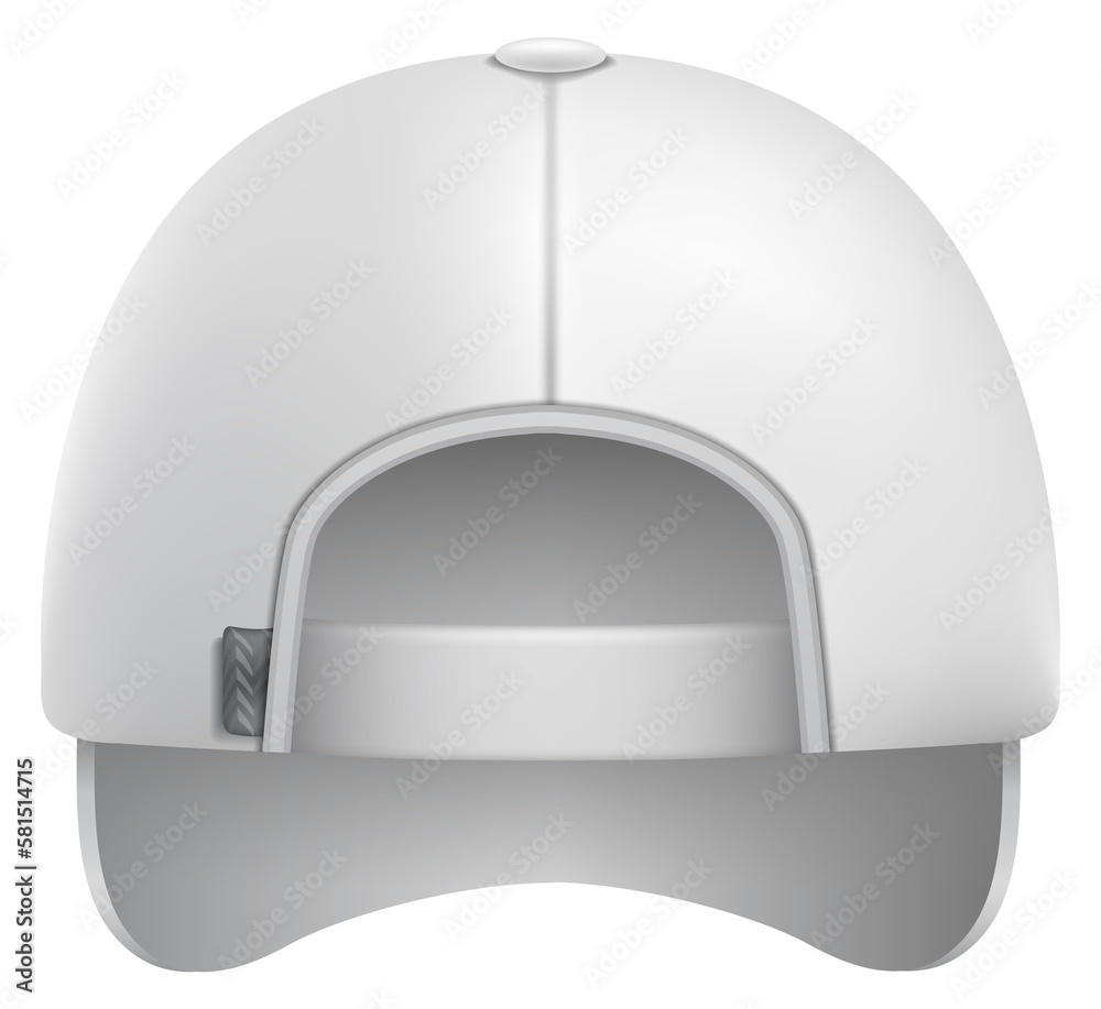 Wall mural baseball cap white mockup. realistic rear view