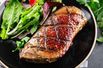 duck breast roasted second course fresh poultry meat meal food snack on the table copy space food...