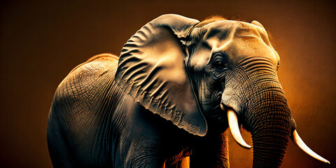 Elephant portrait over a luminous brown backgroud - wild life nature photografy