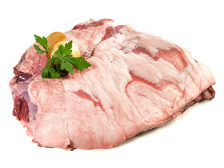 Raw Wild Boar Breast with Fat - Pork Meat isolated on white Background