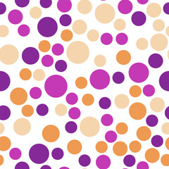 Fototapeta premium Vibrant seamless repeating pattern of purple, beige, orange bubbles for printing on clothes, bags, cups, wallpapers, postcards, wrappers and other surfaces