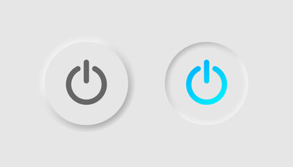 Power button in neumorphism style. Icons for business, white UI, UX. On off symbol. Start, logout, energy, switch. Neumorphic style. Vector illustration.